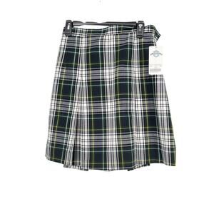 Schoolbelles Green White Yellow Girls Plaid Side Pleated‎ Skirt - Size 28x20S